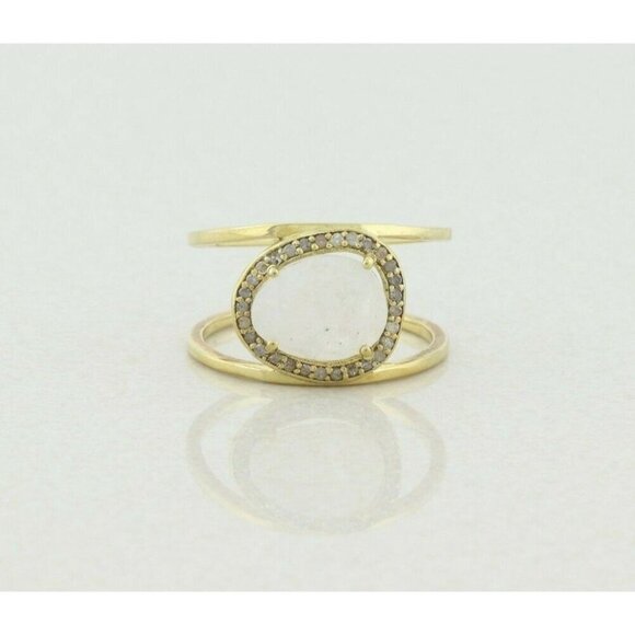 Unbranded Jewelry - Gold over Sterling Silver Moonstone & Diamond Halo Ring Size 10